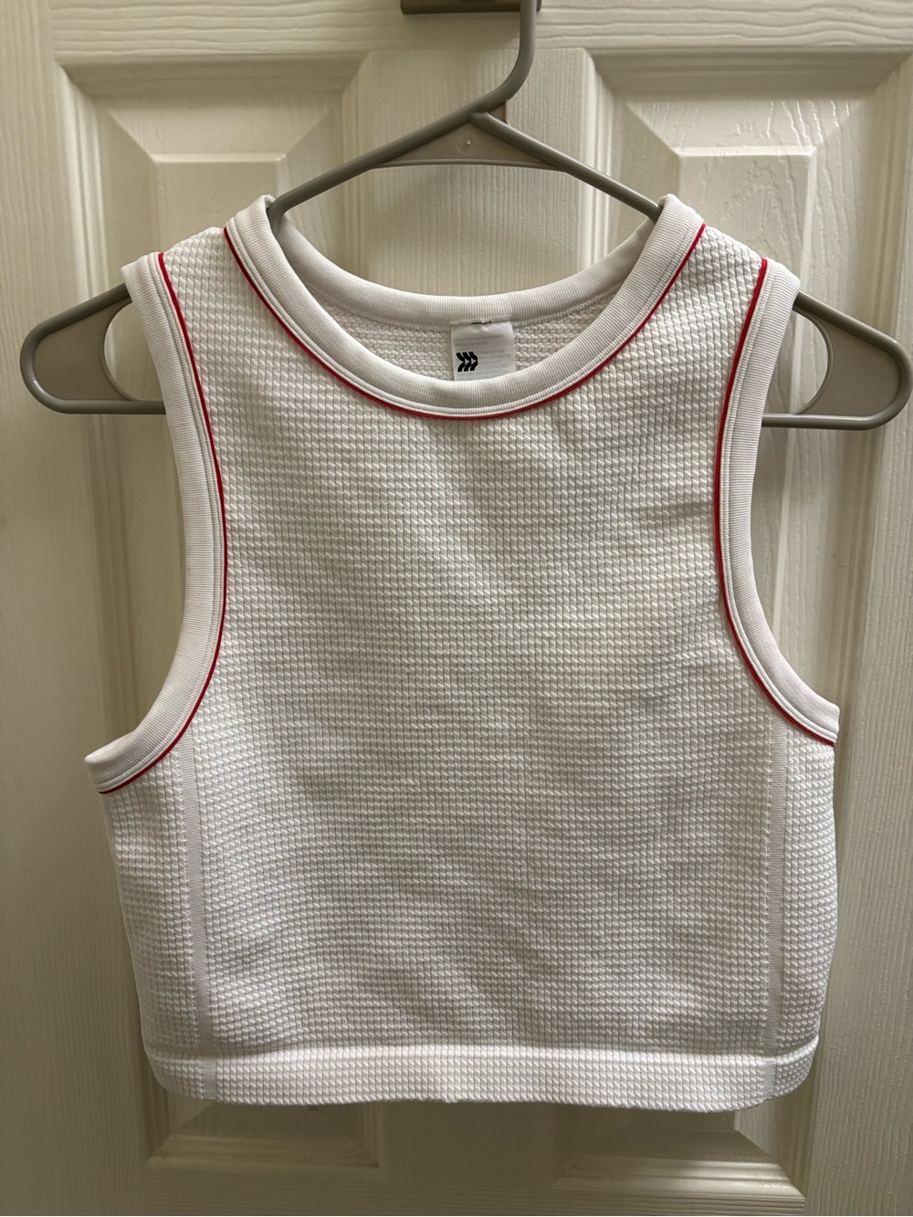 all in motion White Waffle Knit Crop Tank with Red Trim
